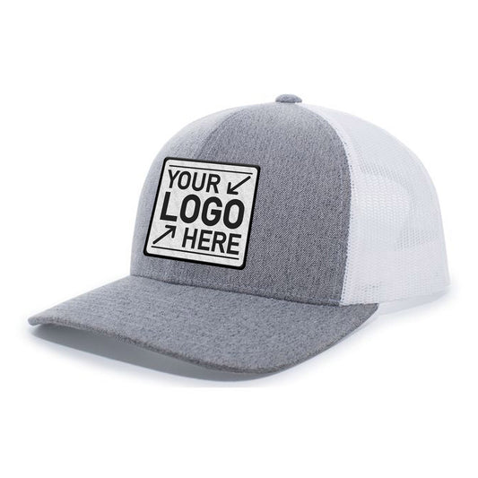 Custom Embroidered Pacific Headwear 110C Heather Trucker Snapback Cap - Flat Embroidery