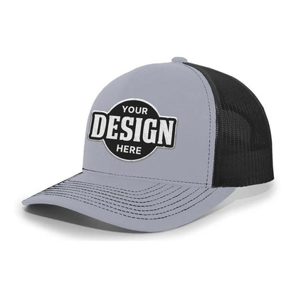 Custom Embroidered Pacific Headwear 104S Contrast Stitch Trucker Snapback Hat - Flat Embroidery