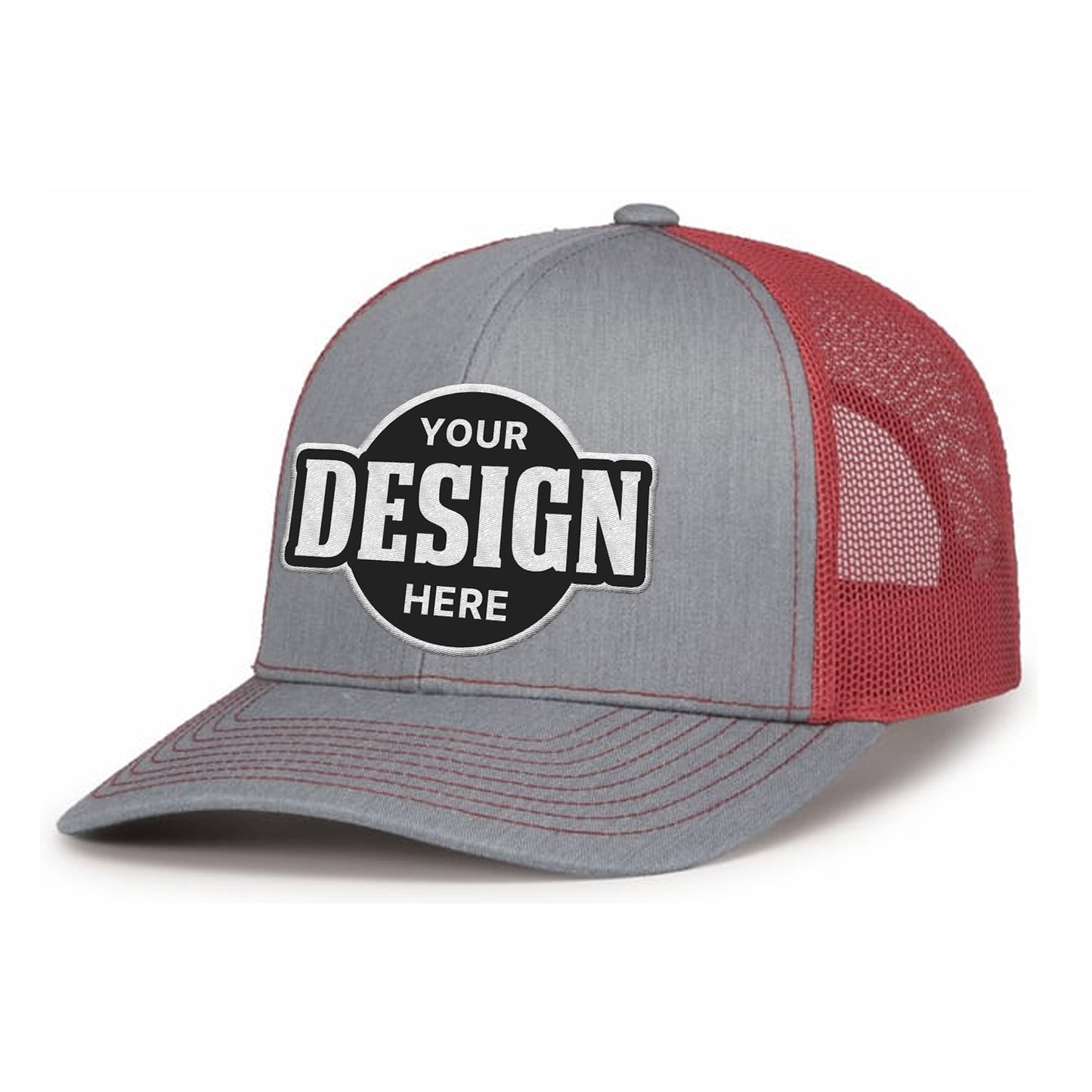 Custom Embroidered Pacific Headwear 104S Contrast Stitch Trucker Snapback Hat - Flat Embroidery