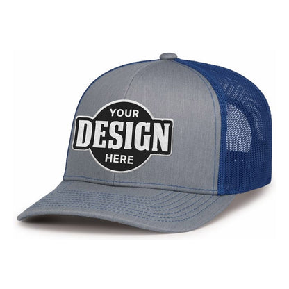 Custom Embroidered Pacific Headwear 104S Contrast Stitch Trucker Snapback Hat - Flat Embroidery