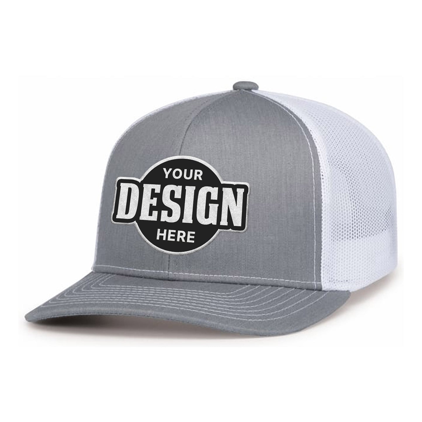 Custom Embroidered Pacific Headwear 104S Contrast Stitch Trucker Snapback Hat - Flat Embroidery