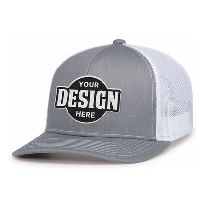 Custom Embroidered Pacific Headwear 104S Contrast Stitch Trucker Snapback Hat - Flat Embroidery