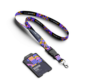 Patterned lanyard with an attached ID card, customizable for branding