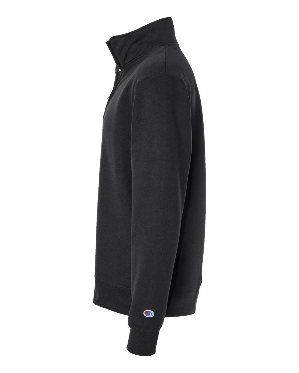 Left View of Black Powerblend® Quarter-Zip Pullover - S450