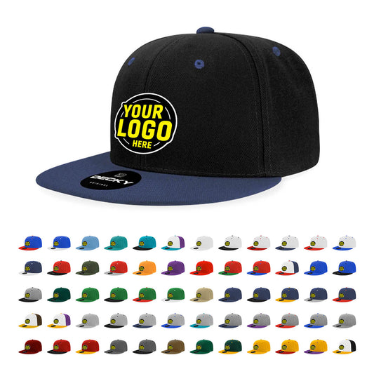 Custom Embroidered Decky 6020 High Profile 6 Panel Snapback, Flat Bill Hat - Star Hats & Embroidery