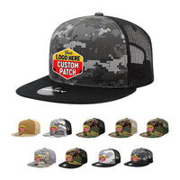 Custom Patch Decky 1055 - Camo Flat Bill Trucker Hat, Camouflage 6 Panel Trucker Cap