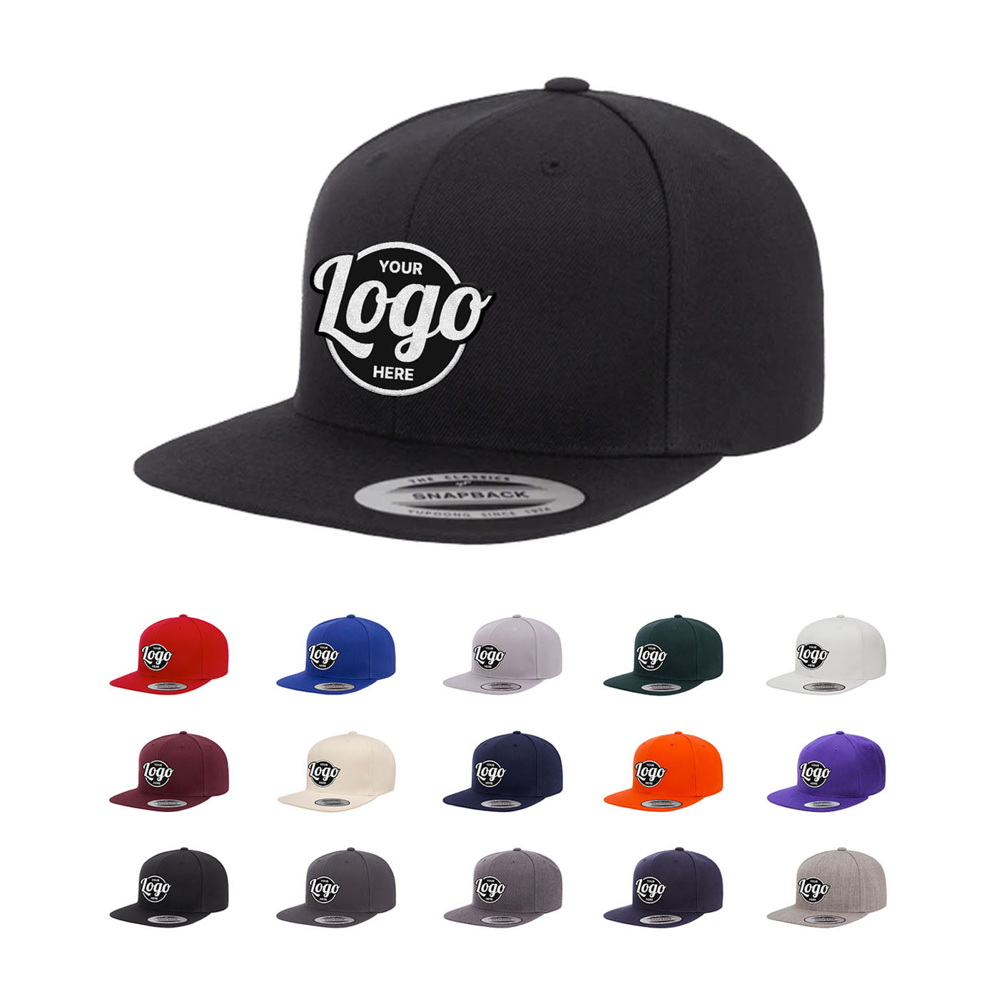 Custom Embroidered Yupoong 6089M Premium Snapback Hat, Flat Bill Cap ...