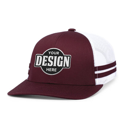 Custom Embroidered Pacific Headwear P115 Low-Profile Stripe Trucker Cap - Flat Embroidery