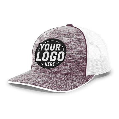 Custom Embroidered Pacific Headwear 106C Aggressive Heather Trucker Snapback Cap - Flat Embroidery