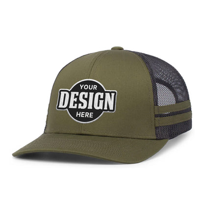 Custom Embroidered Pacific Headwear P115 Low-Profile Stripe Trucker Cap - Flat Embroidery