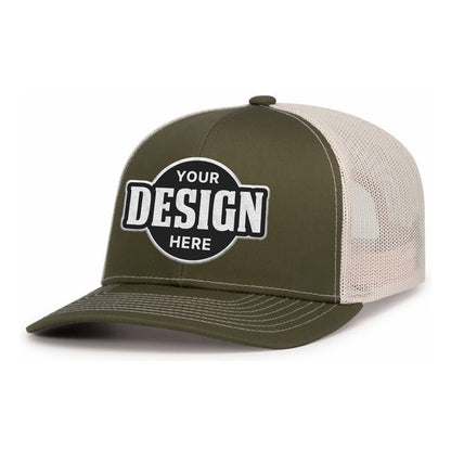 Custom Embroidered Pacific Headwear 104S Contrast Stitch Trucker Snapback Hat - Flat Embroidery