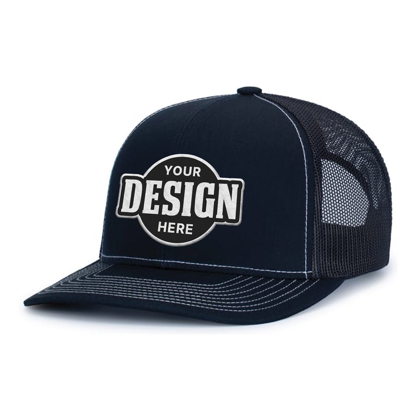 Custom Embroidered Pacific Headwear 104S Contrast Stitch Trucker Snapback Hat - Flat Embroidery