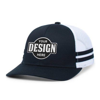 Custom Embroidered Pacific Headwear P115 Low-Profile Stripe Trucker Cap - Flat Embroidery