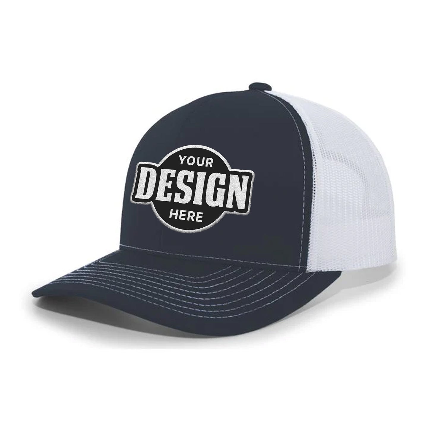 Custom Embroidered Pacific Headwear 104S Contrast Stitch Trucker Snapback Hat - Flat Embroidery