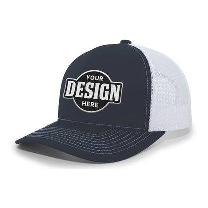 Custom Embroidered Pacific Headwear 104S Contrast Stitch Trucker Snapback Hat - Flat Embroidery