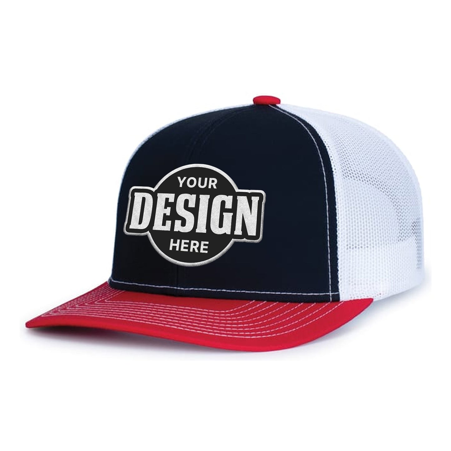Custom Embroidered Pacific Headwear 104S Contrast Stitch Trucker Snapback Hat - Flat Embroidery