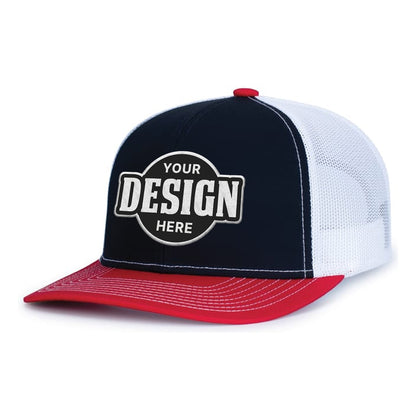 Custom Embroidered Pacific Headwear 104S Contrast Stitch Trucker Snapback Hat - Flat Embroidery