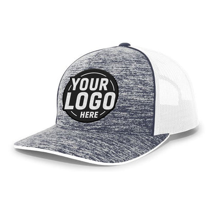 Custom Embroidered Pacific Headwear 106C Aggressive Heather Trucker Snapback Cap - Flat Embroidery