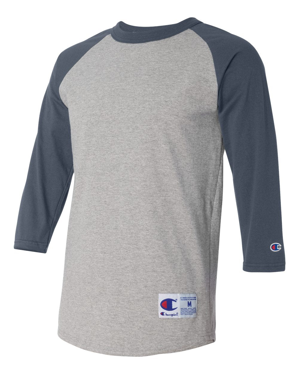 Oxford Grey/ Navy Raglan Sleeve Baseball T-Shirt - T137