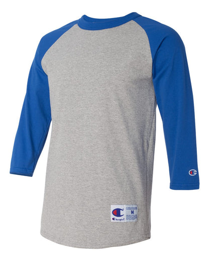 Oxford Grey/ Team Blue Raglan Sleeve Baseball T-Shirt - T137