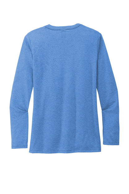Rear View of Azure Blue Allmade Women's Tri-Blend Long Sleeve Tee AL6008