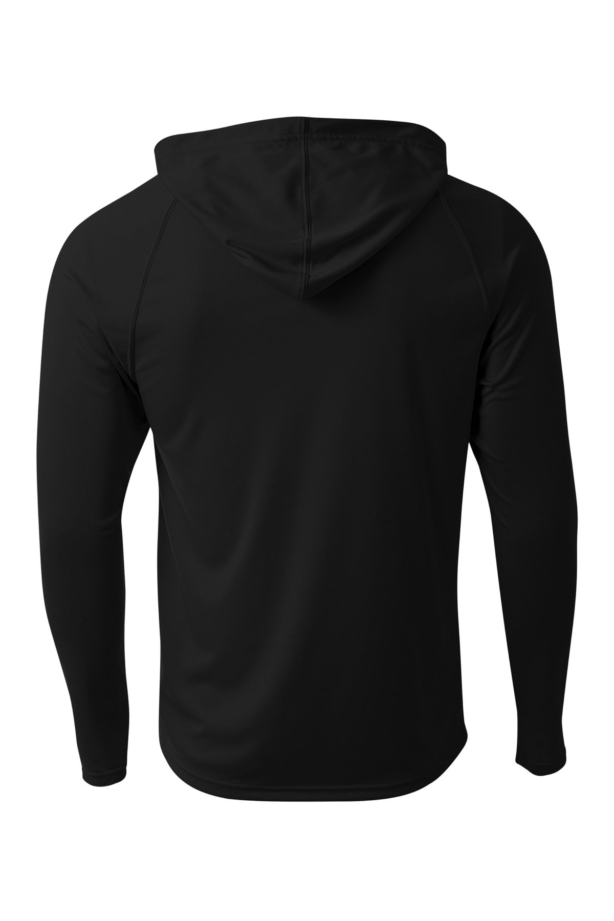 Rear View of Black A4 Cooling Performance Long Sleeve Hooded Tee A4N3409