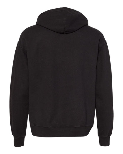 Rear View of Black Garment-Dyed Hooded Sweatshirt - CD450