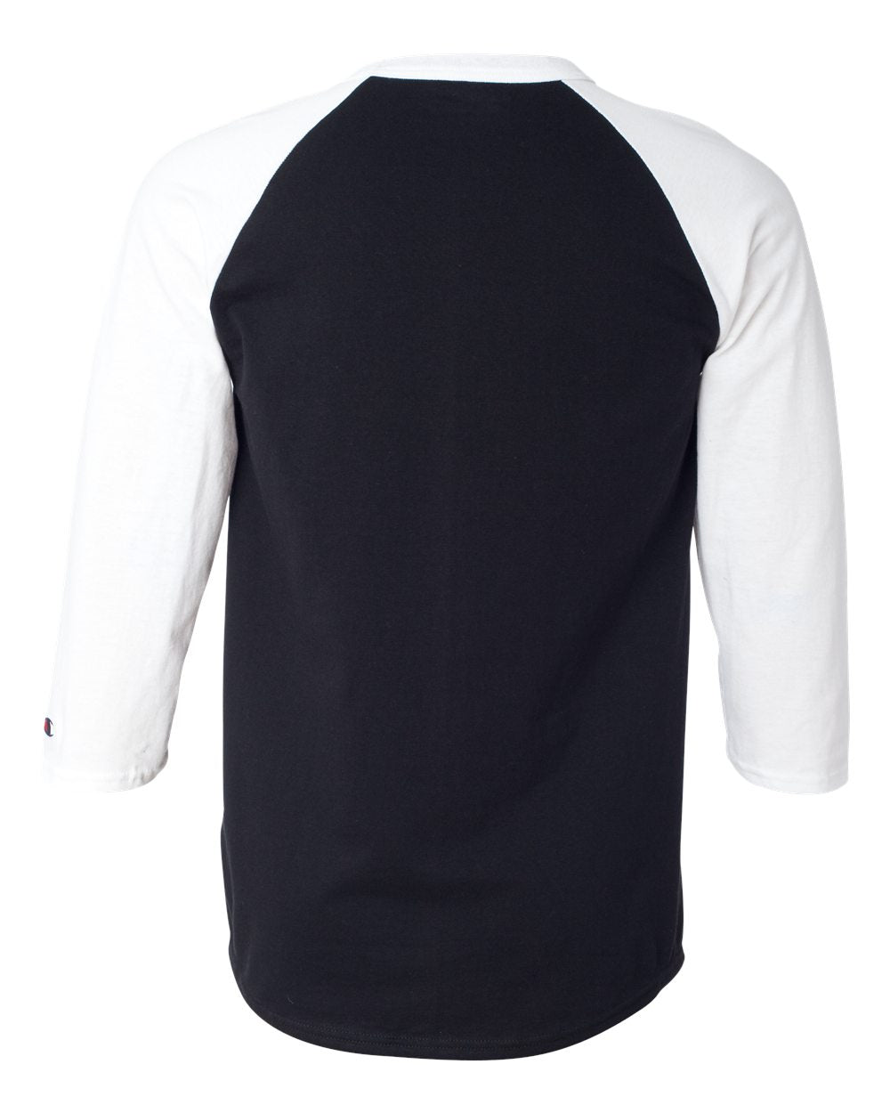 Rear View of Black/ White Raglan Sleeve Baseball T-Shirt - T137