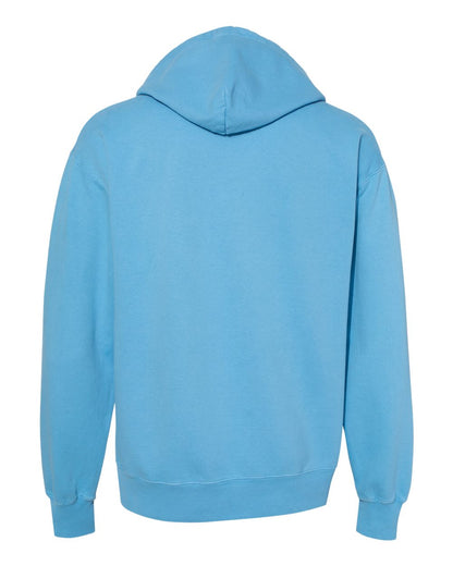 Rear View of Delicate Blue Garment-Dyed Hooded Sweatshirt - CD450