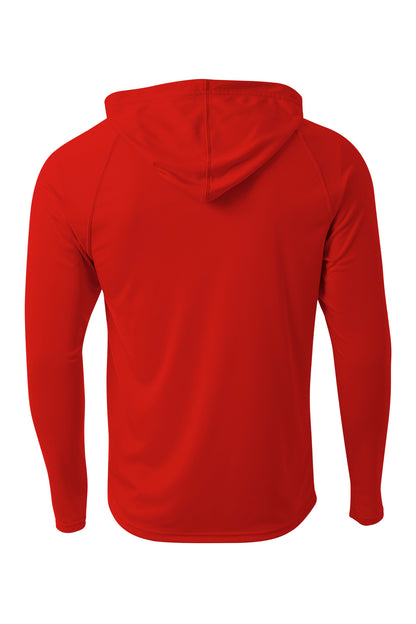 Rear View of Scarlet A4 Cooling Performance Long Sleeve Hooded Tee A4N3409