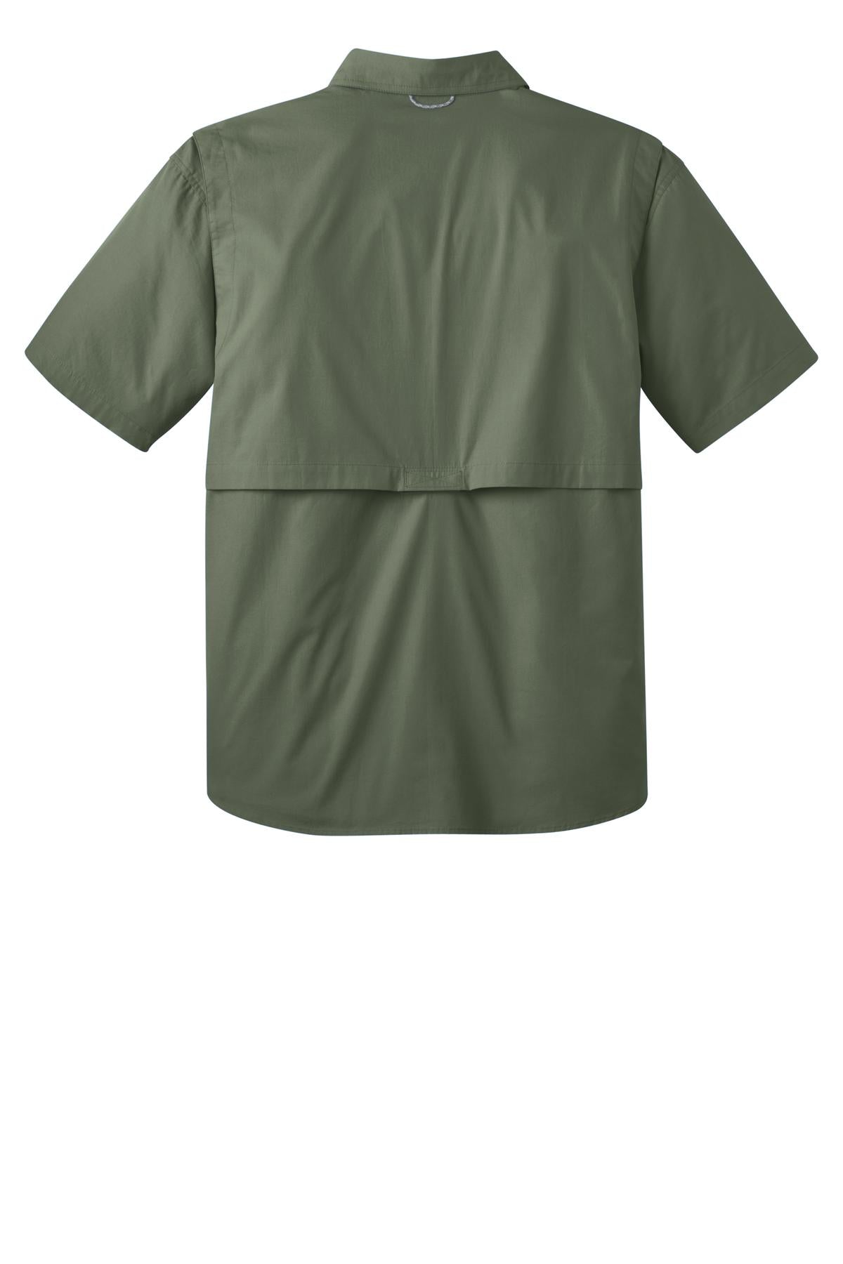 Rear View of Seagrass Green Eddie Bauer - Short Sleeve Fishing Shirt. EB608