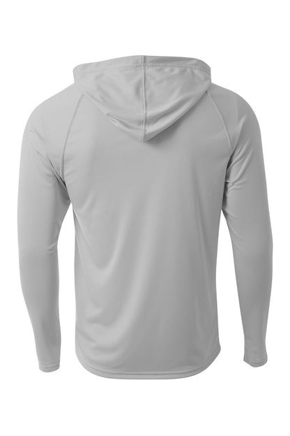 Rear View of Silver A4 Cooling Performance Long Sleeve Hooded Tee A4N3409