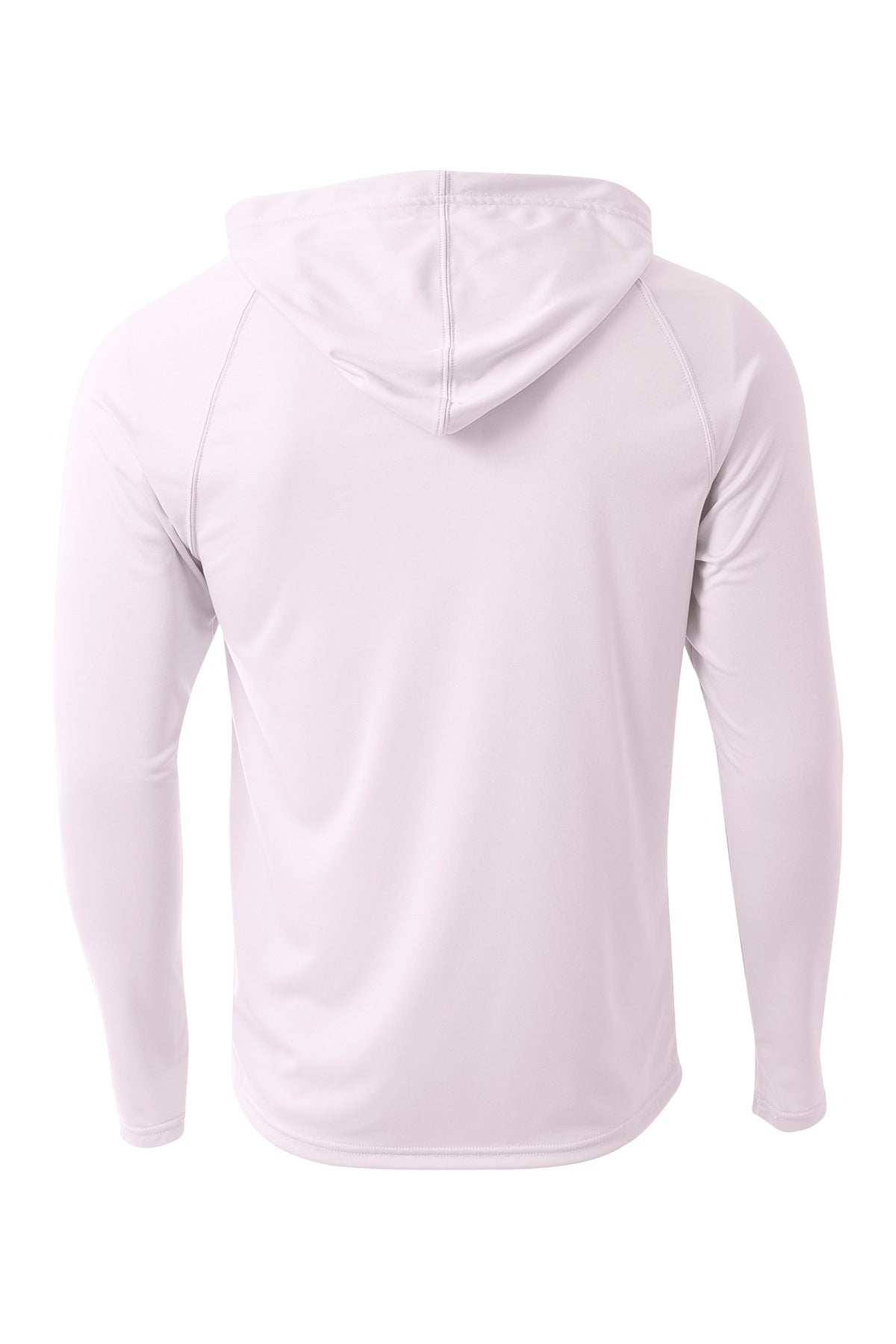 Rear View of White A4 Cooling Performance Long Sleeve Hooded Tee A4N3409
