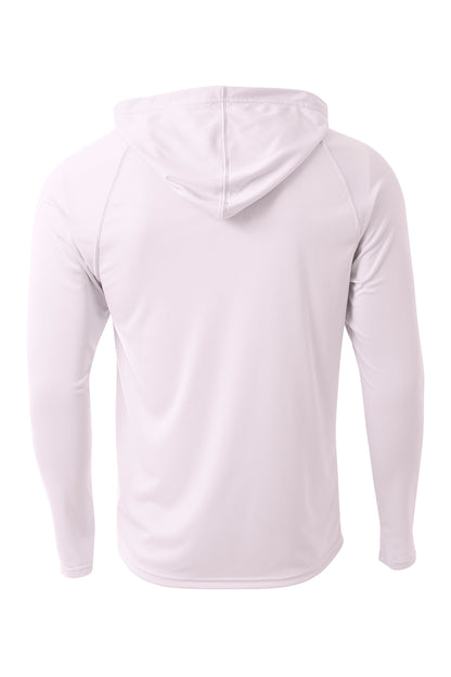 Rear View of White A4 Cooling Performance Long Sleeve Hooded Tee A4N3409