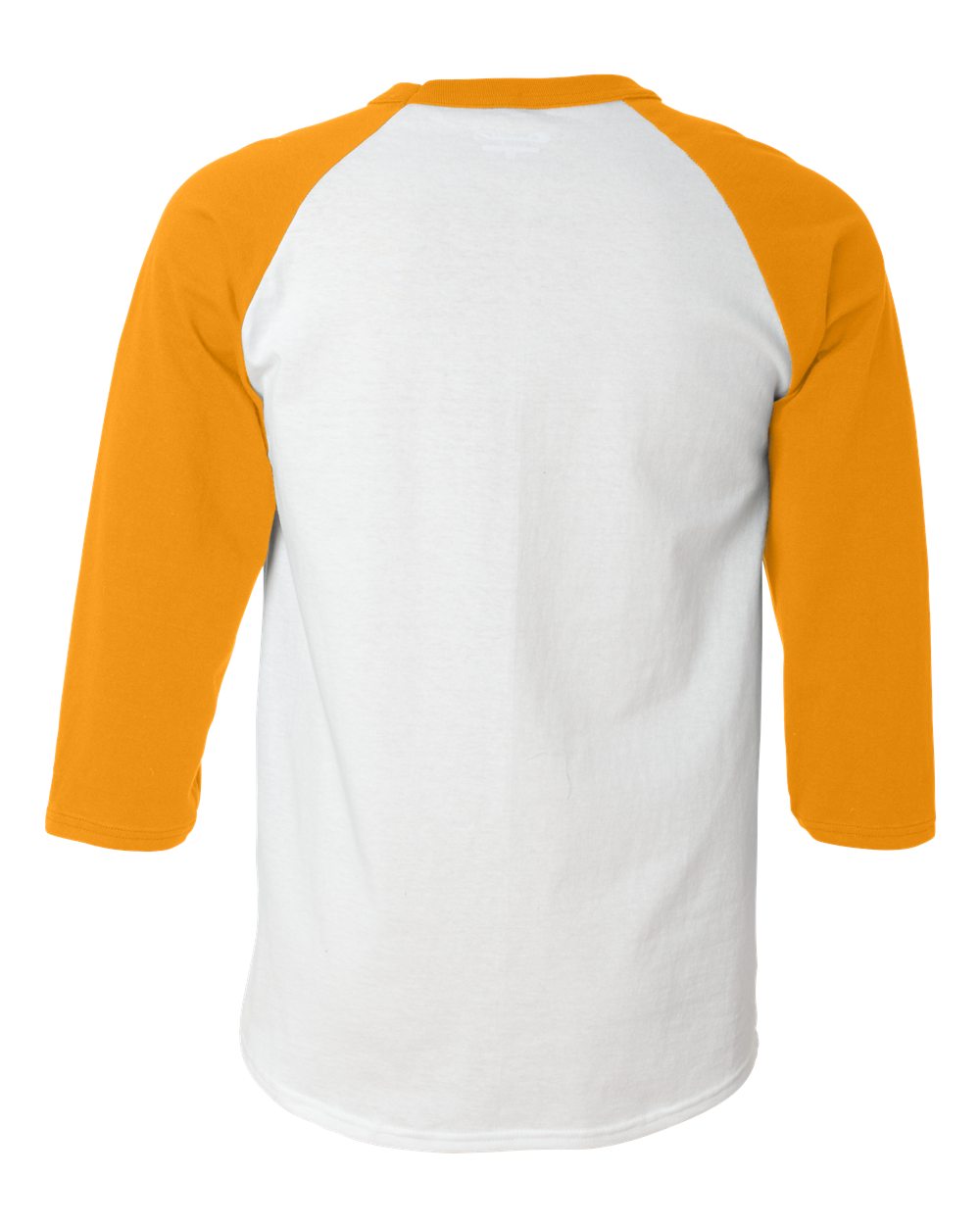 Rear View of White/ Gold Raglan Sleeve Baseball T-Shirt - T137