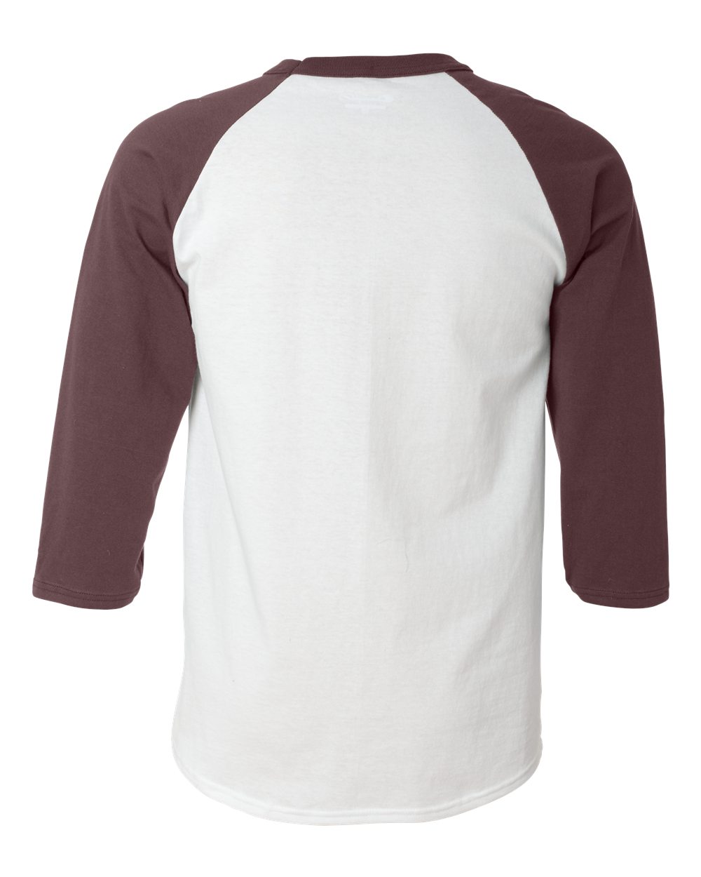 Rear View of White/ Maroon Raglan Sleeve Baseball T-Shirt - T137