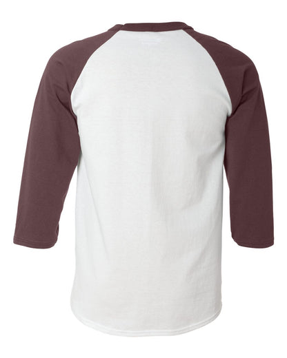 Rear View of White/ Maroon Raglan Sleeve Baseball T-Shirt - T137