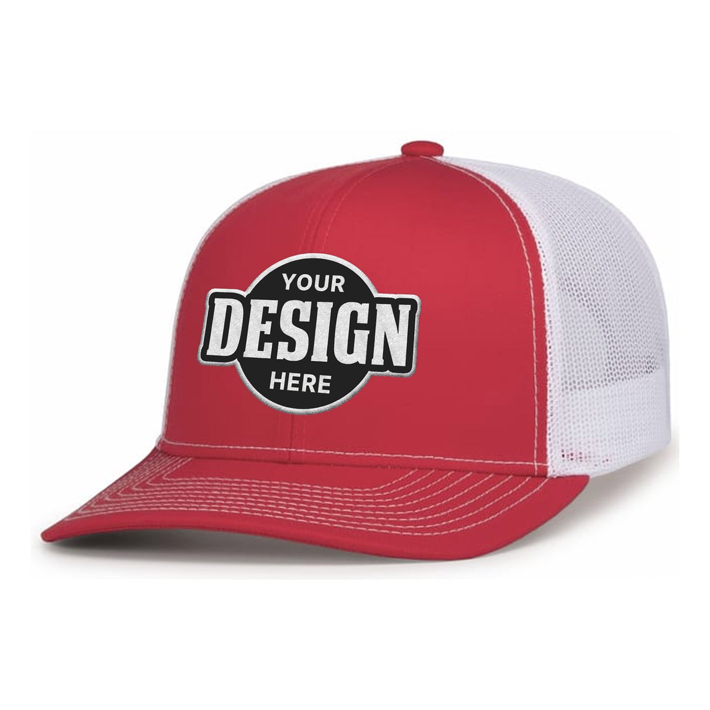 Custom Embroidered Pacific Headwear 104S Contrast Stitch Trucker Snapback Hat - Flat Embroidery