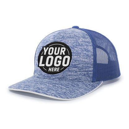 Custom Embroidered Pacific Headwear 106C Aggressive Heather Trucker Snapback Cap - Flat Embroidery