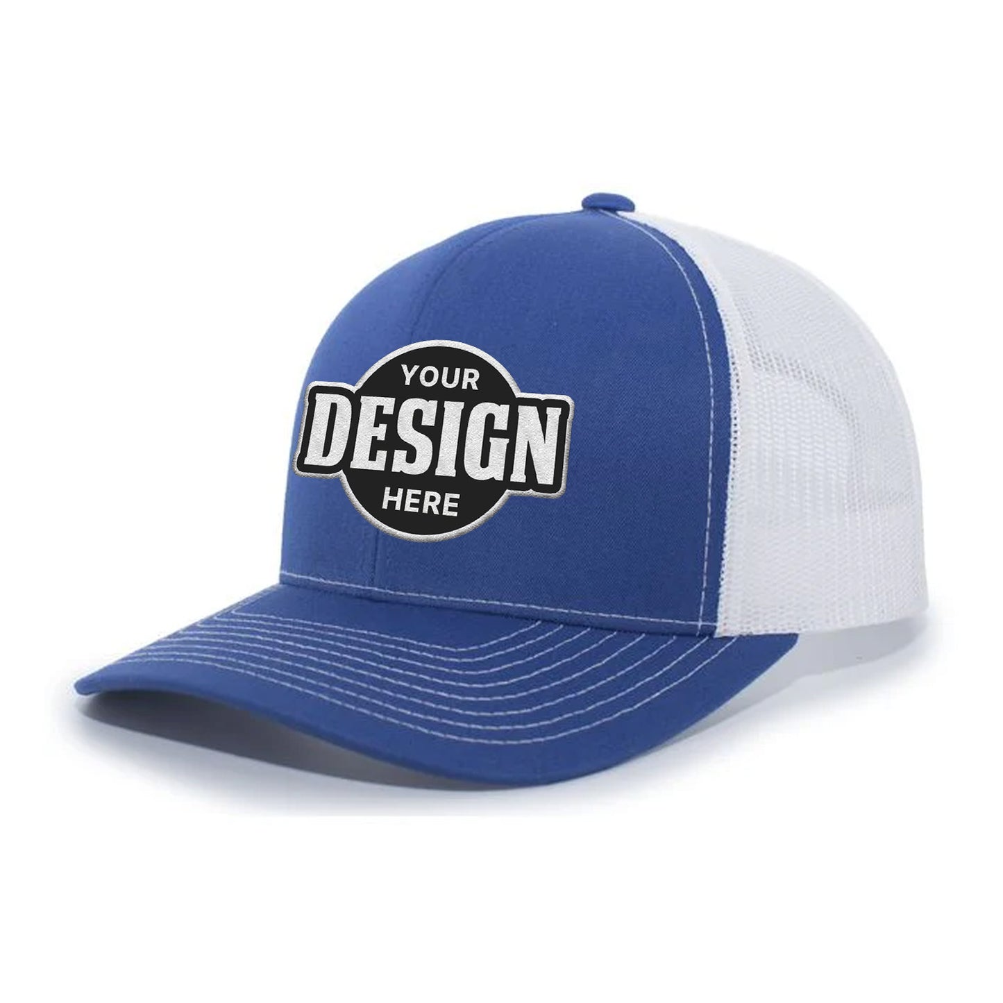 Custom Embroidered Pacific Headwear 104S Contrast Stitch Trucker Snapback Hat - Flat Embroidery