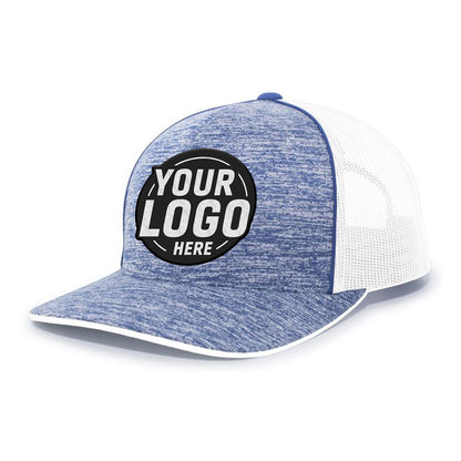 Custom Embroidered Pacific Headwear 106C Aggressive Heather Trucker Snapback Cap - Flat Embroidery