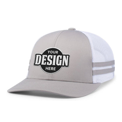 Custom Embroidered Pacific Headwear P115 Low-Profile Stripe Trucker Cap - Flat Embroidery