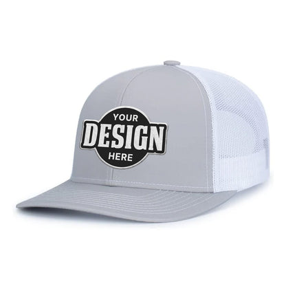 Custom Embroidered Pacific Headwear 104S Contrast Stitch Trucker Snapback Hat - Flat Embroidery