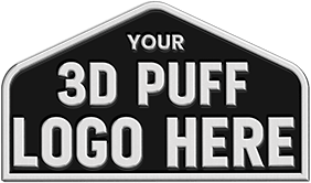 Black and gray 3D puff patch with 'Your 3D Puff Logo Here' text in bold white letters.