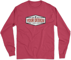 A maroon long-sleeve sweatshirt with a custom design label on the chest.