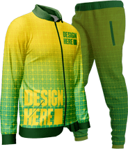 Green and yellow tracksuit with a geometric pattern and placeholder for design customization.