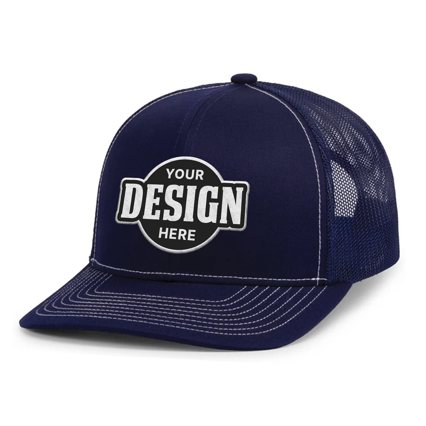 Custom Embroidered Pacific Headwear 104S Contrast Stitch Trucker Snapback Hat - Flat Embroidery