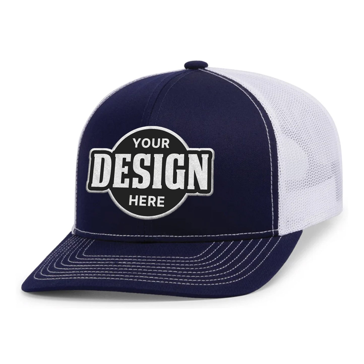 Custom Embroidered Pacific Headwear 104S Contrast Stitch Trucker Snapback Hat - Flat Embroidery