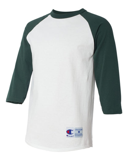 White/ Dark Green Raglan Sleeve Baseball T-Shirt - T137