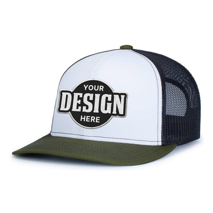 Custom Embroidered Pacific Headwear 104S Contrast Stitch Trucker Snapback Hat - Flat Embroidery